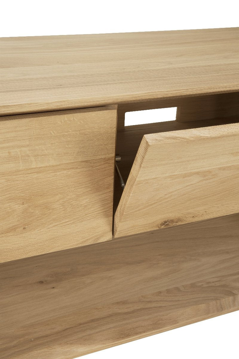 The Nordic TV Cupboard Oak from Ethnicraft, designed by Alain van Havre detail photo opening drawer