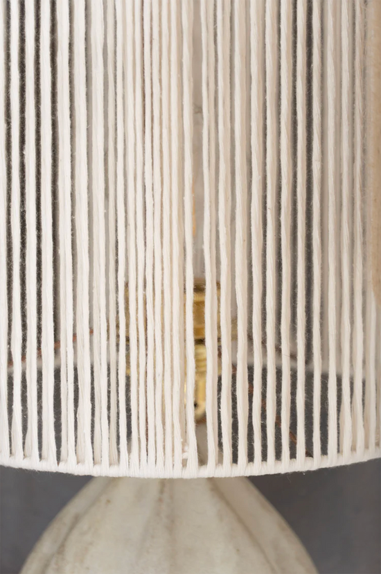 Details of the hand knotted jute lamp screen by Grès Ceramics.