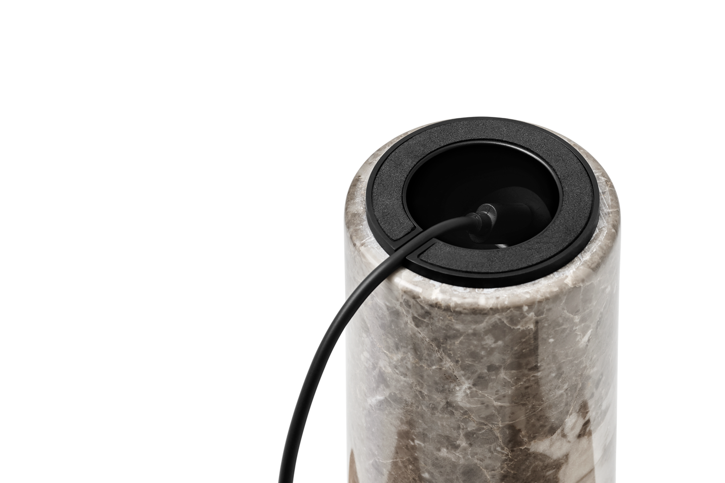 New Works Kizu Portable Table Lamp Gris du Marais Marble Bottom Cable Detail