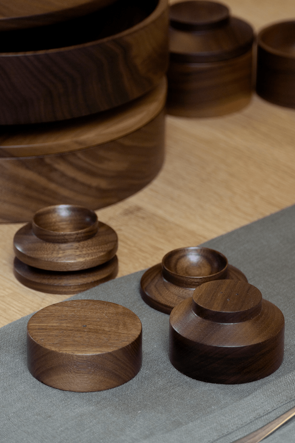 Stackable Glass Storage Jars With Hand-Turned Walnut Wooden Lids