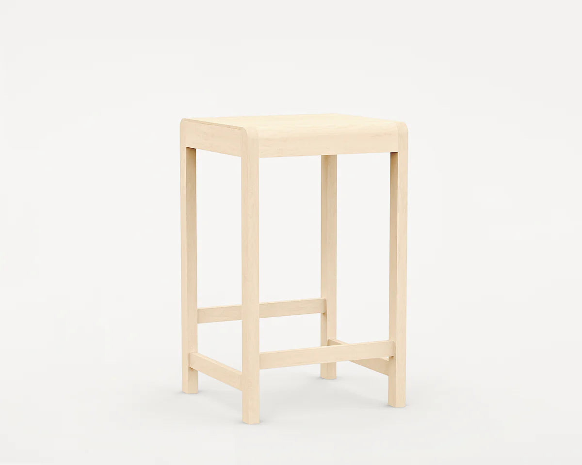Side front view of the Stool 01 | H65 by FRAMA in Natural Birch