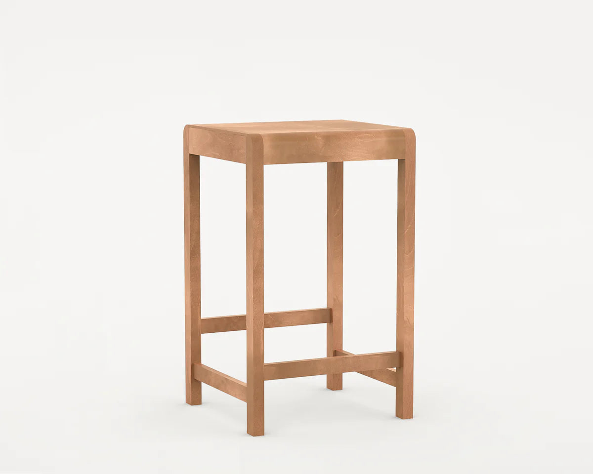 Side front view of the Stool 01 | H65 by FRAMA in Warm Brown Birch