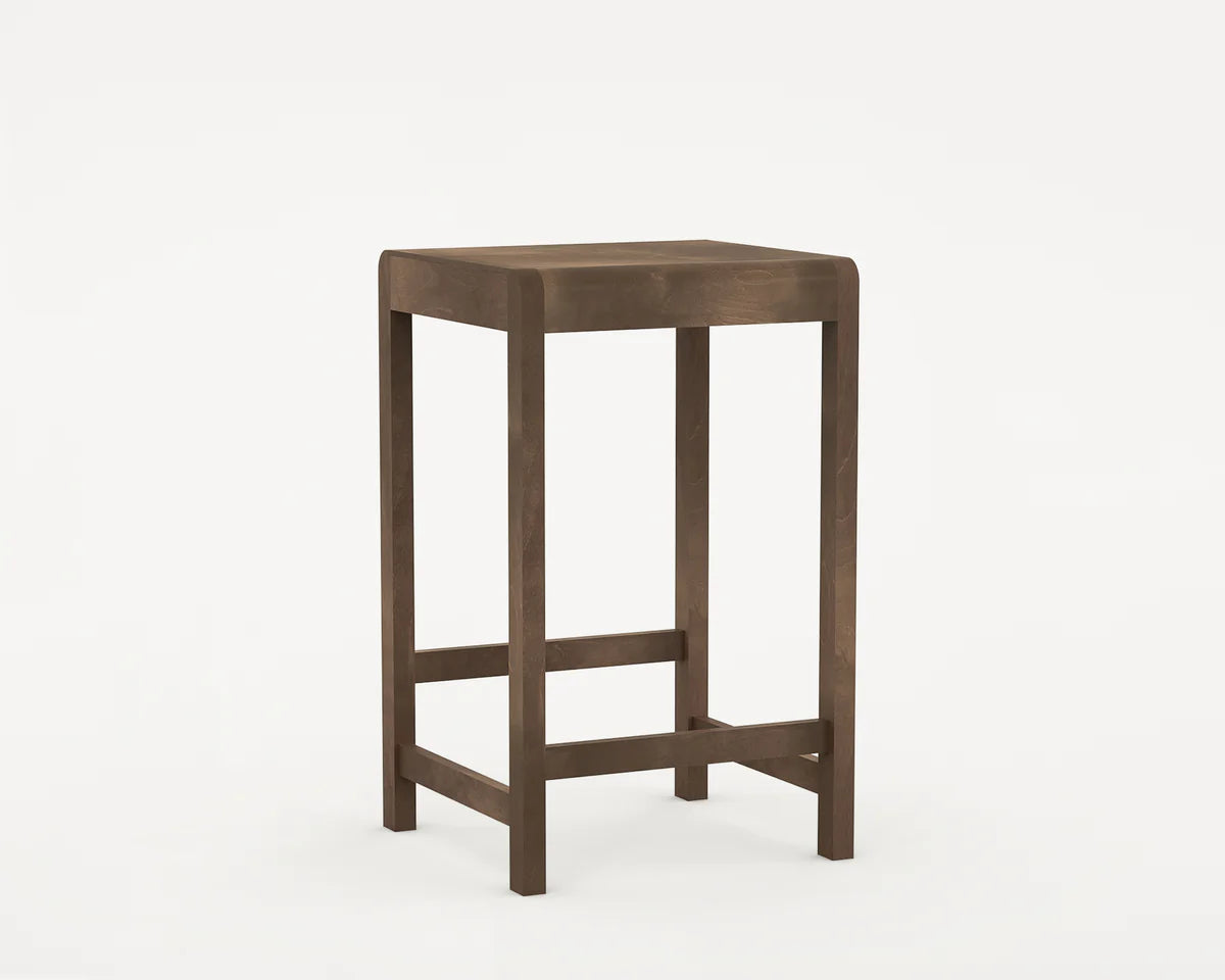 Side front view of the Stool 01 | H65 by FRAMA in Dark Birch
