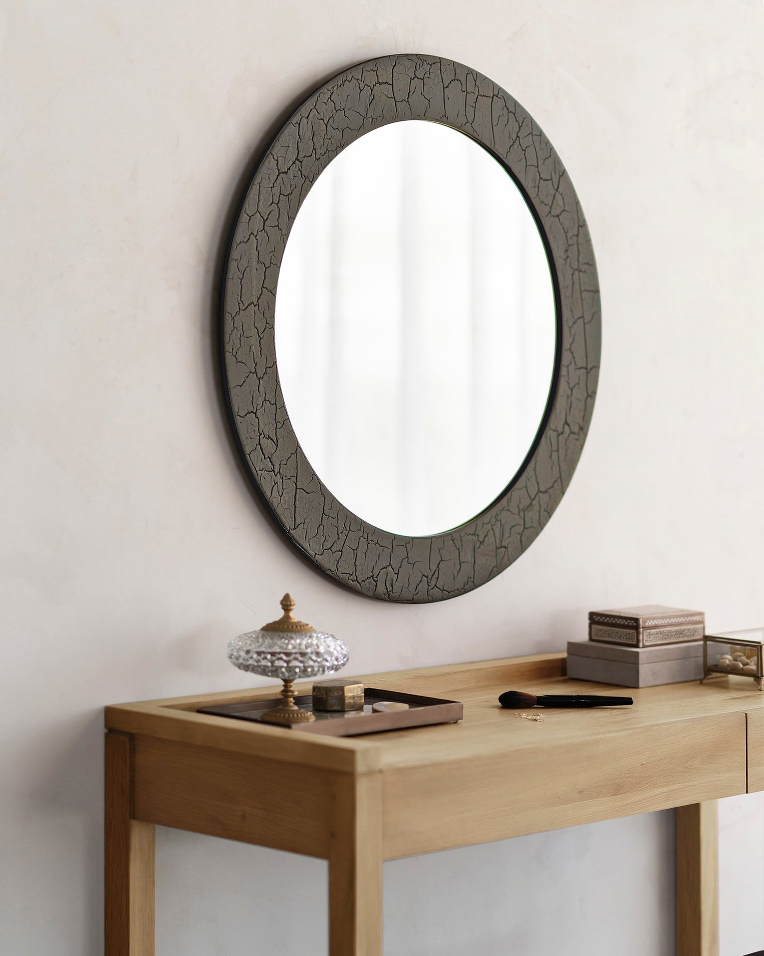 The Frame Desk from Ethnicraft with a mirror above