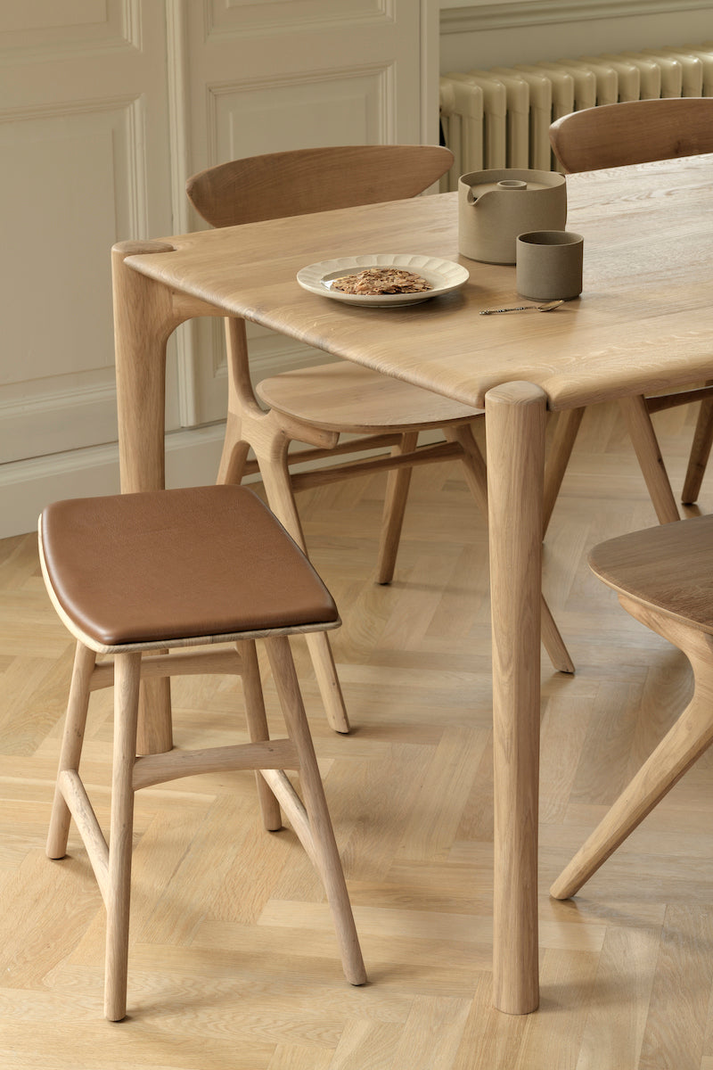 Osso Stool in Oak with a Cognac Leather seating by Ethnicraft