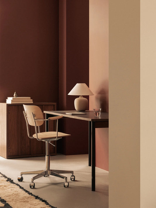 Co Task Chair Veneer in red office interior at a desk, by audo copenhagen.