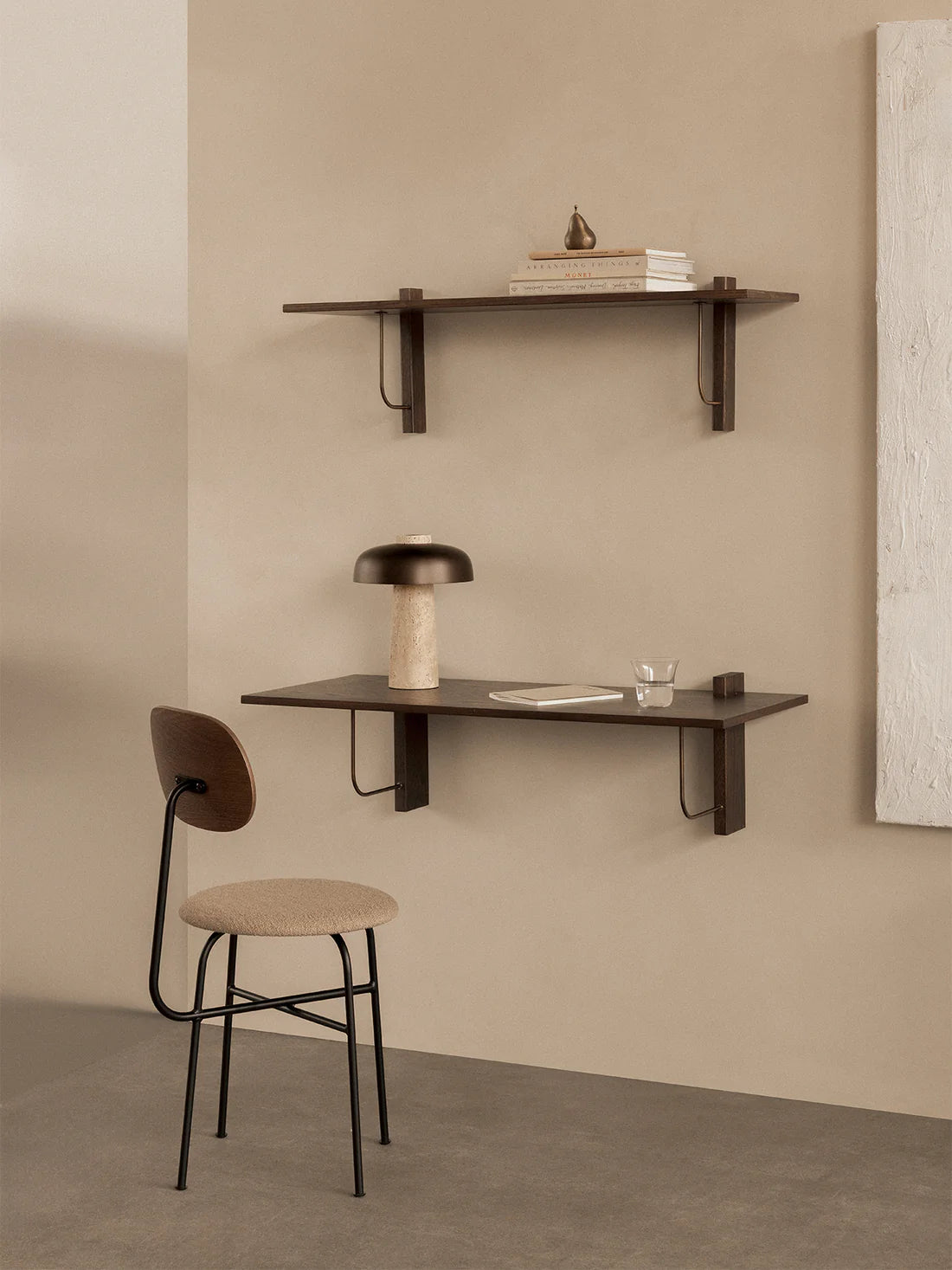 The Reverse Table Lamp on the Corbel Desk with on top the Corbel Shelf from Audo Copenhagen