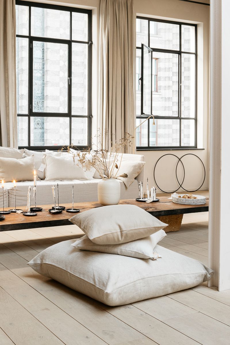 White Linen Floor Cushion by Timeless Linen all sizes