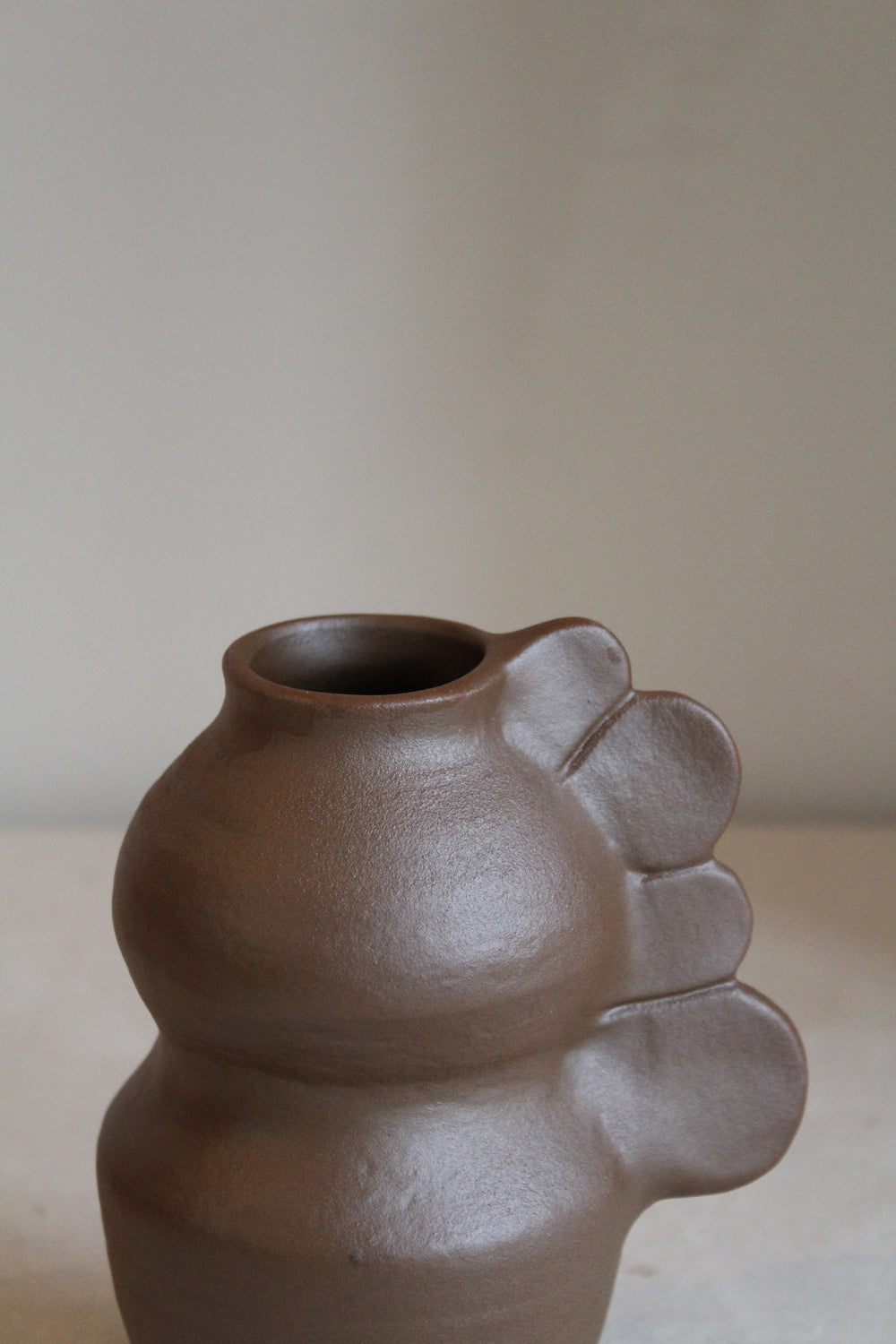 Close-up of the Medee Brun Vase by Jars Ceramistes.