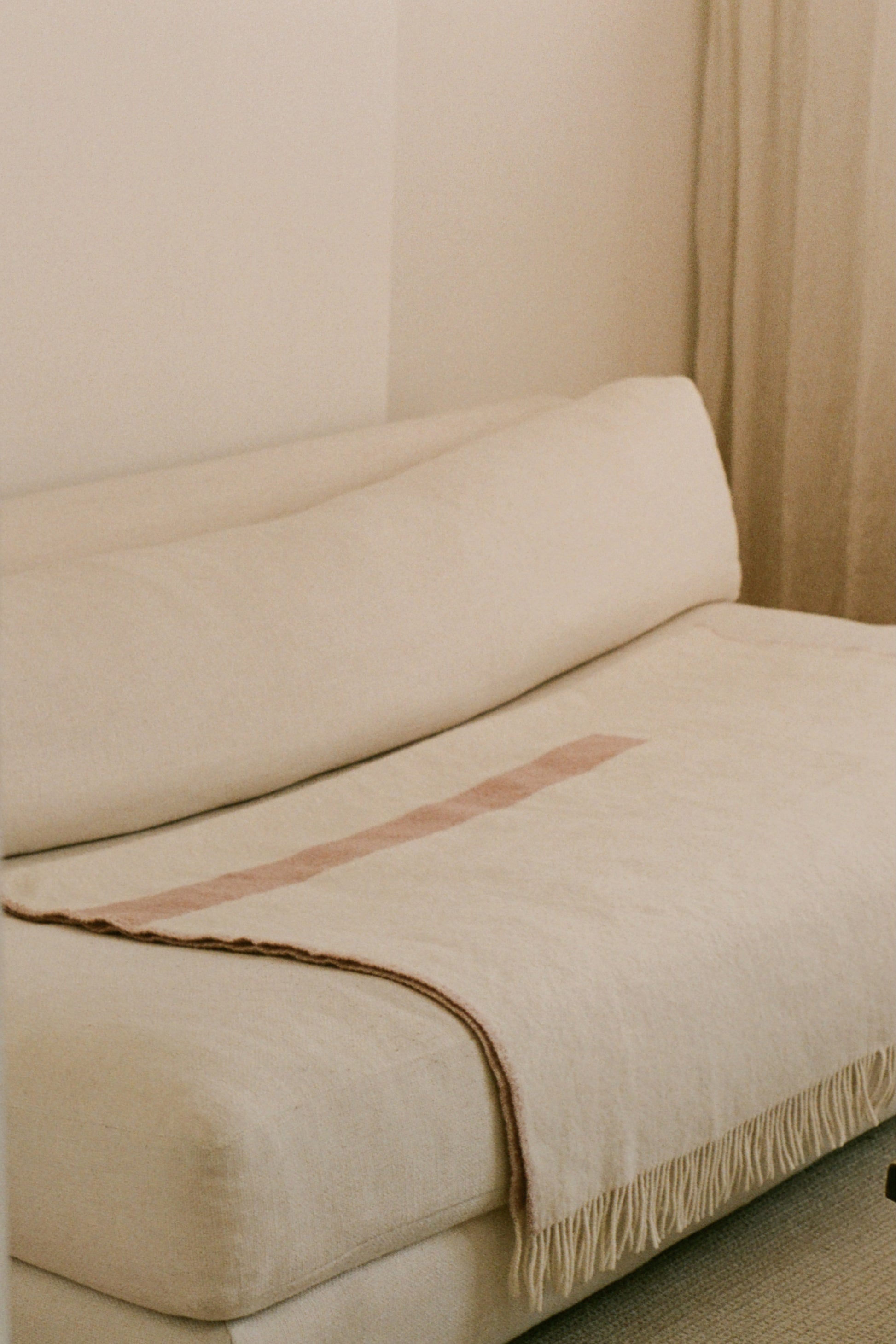 Forestry Wool Pink White Blanket Detail photo couch