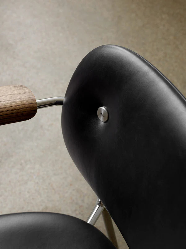 Co Dining Chair, Fully Upholstered With Armrest, Chrome Frame detail