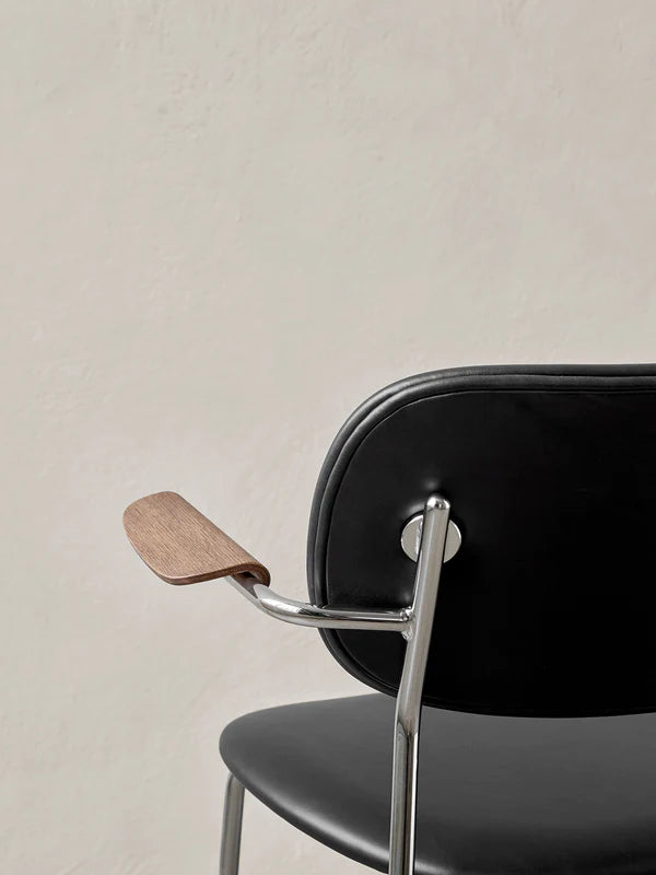 Co Dining Chair, Fully Upholstered With Armrest, Chrome Frame detail