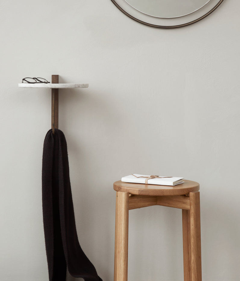 Corbel Shelf Medium Audo Copenhagen interior setting with stool and towel