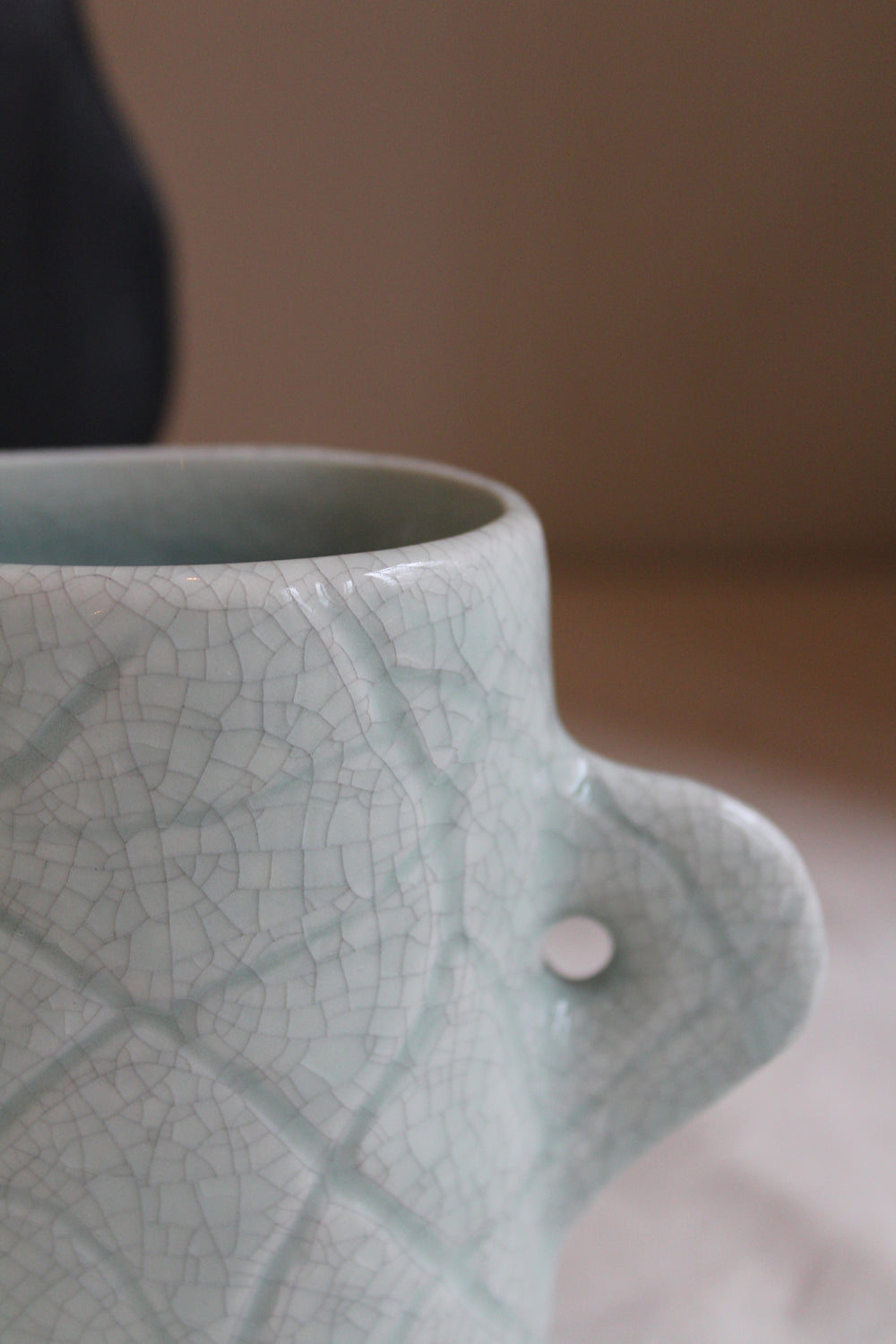 Details of the Homere Celadon Vase by Jars Ceramistes.
