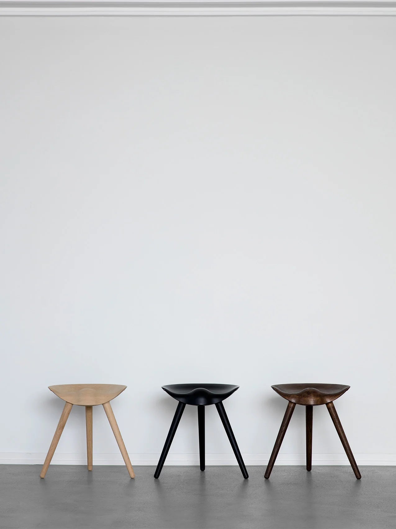 The ML42 Stools. Left: Soap Treated Oak. Middle: Black Stained Beech. Right: Brown Oiled Oak