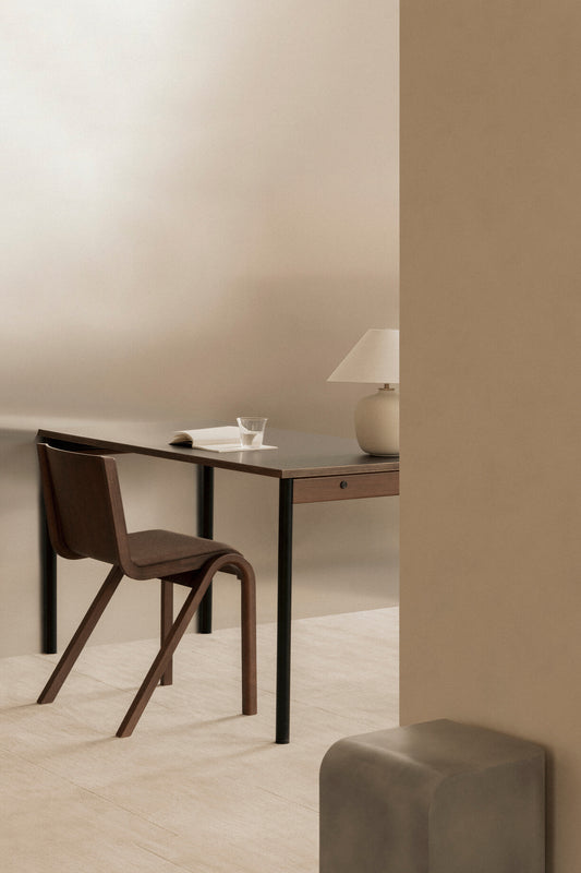 Ready Dining Chair Without Upholstery in Red Stained Oak at a table by Audo Copenhagen.
