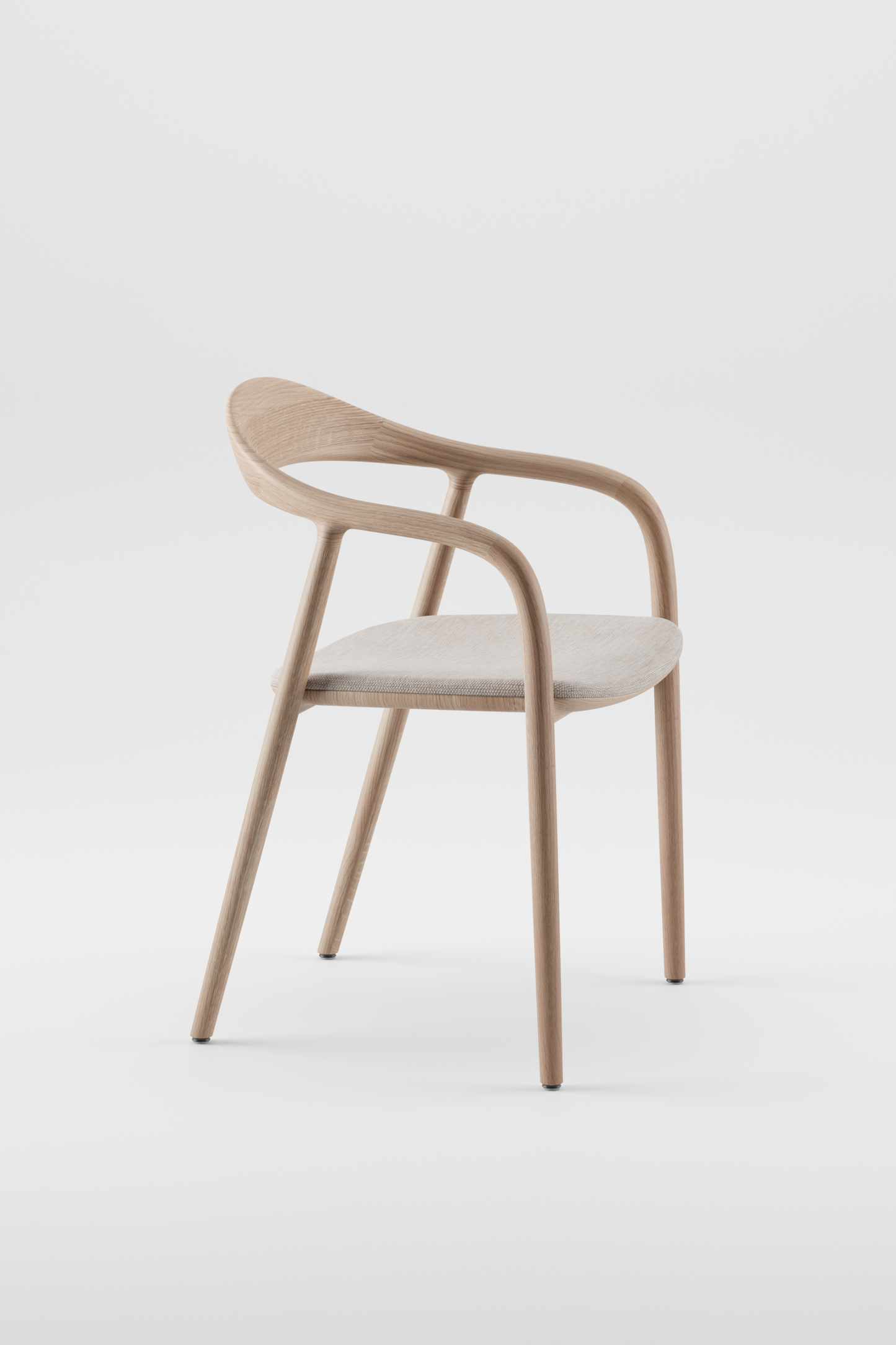 The Neva Chair Oak with Armrest and Upholstered Seat in Fabric by Artisan