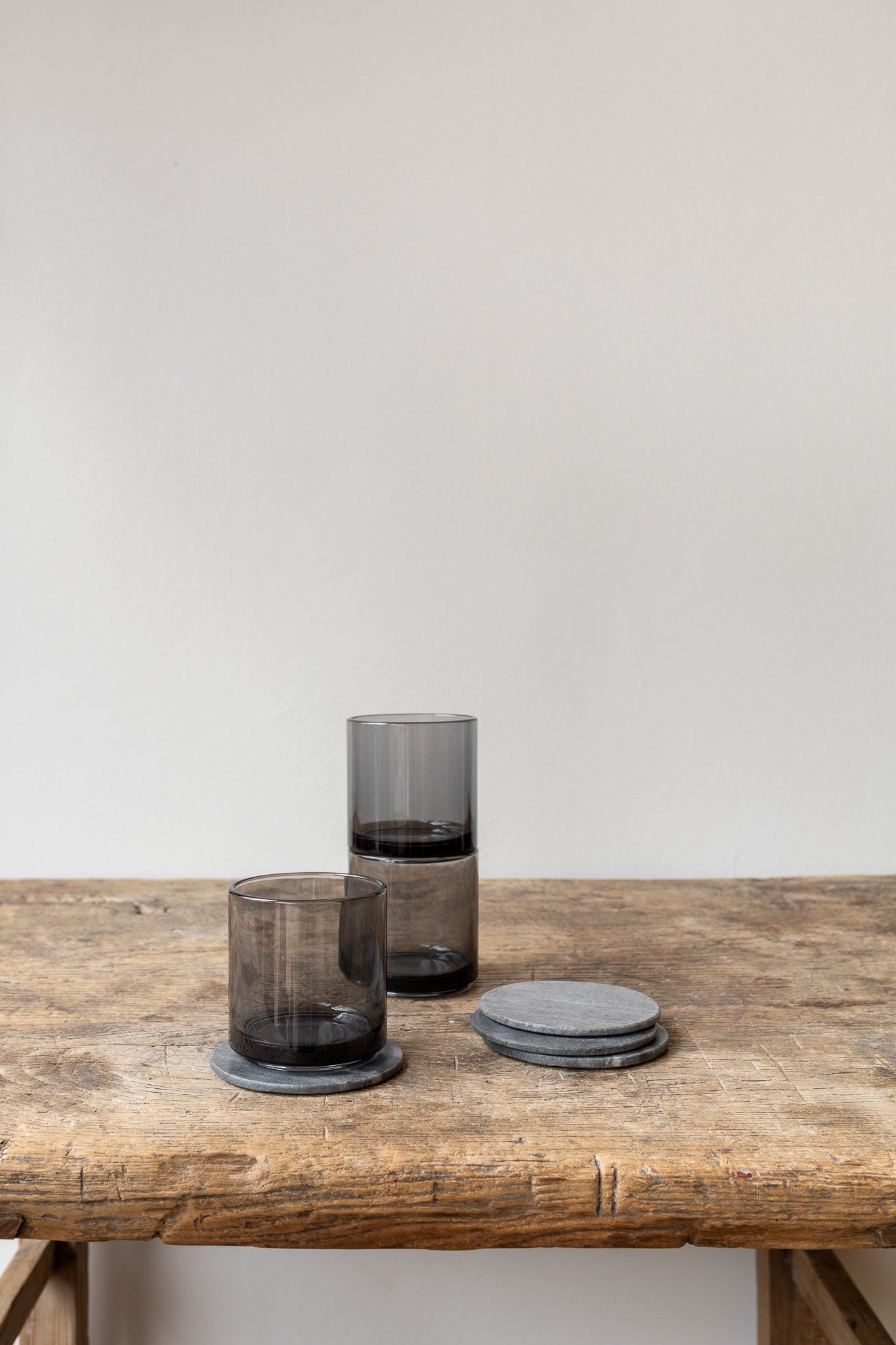 Hasami Glass Tumblers Smoke Grey on table