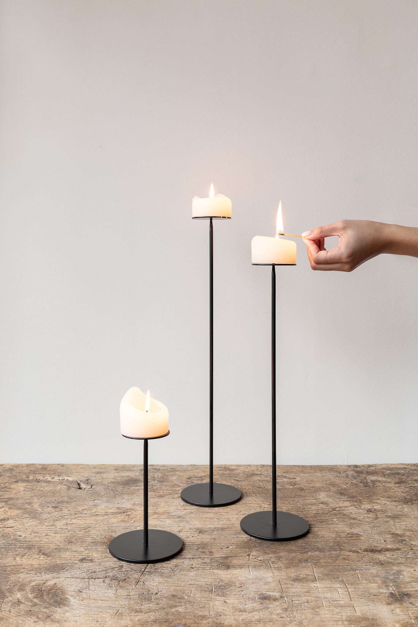 Block Candle Holder set of three with flames
