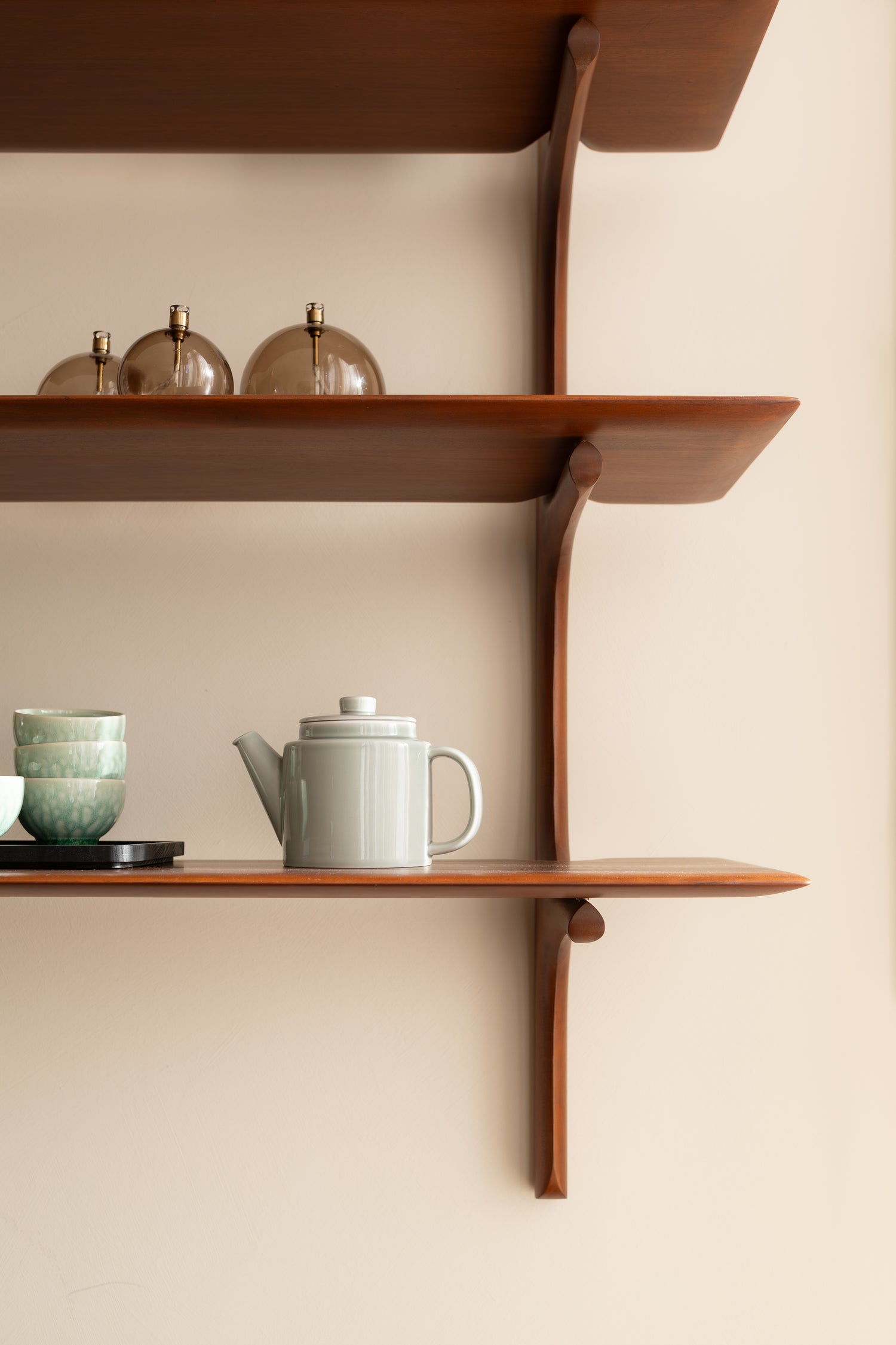 PI Wall Shelf 2 Mahogany by Ethnicraft with decoration details