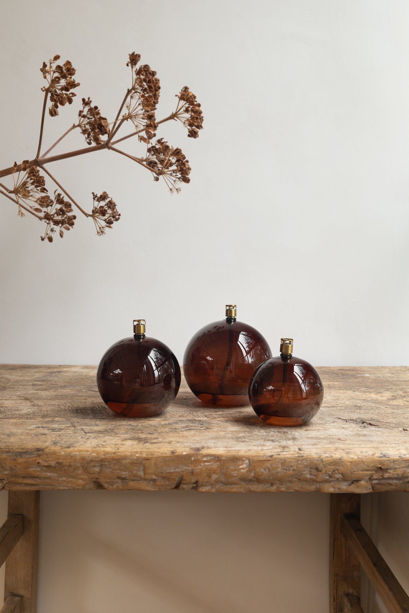 Brown Oil Lamp set of three 