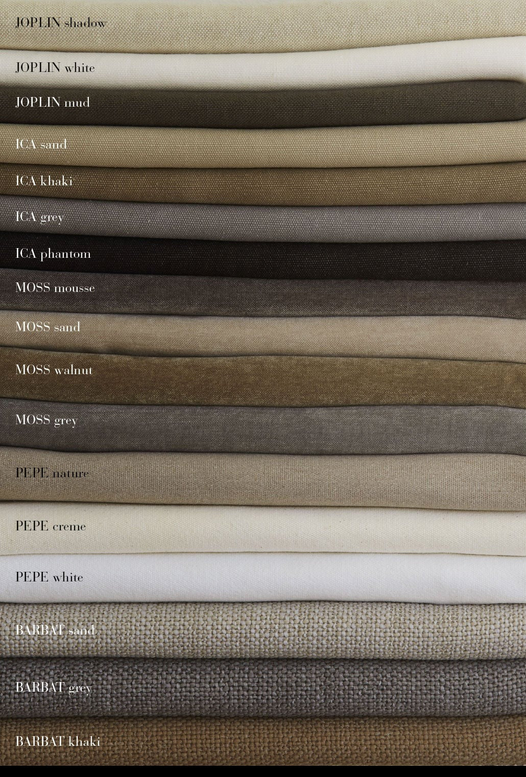 Fabrics for the covers of the tine k module series