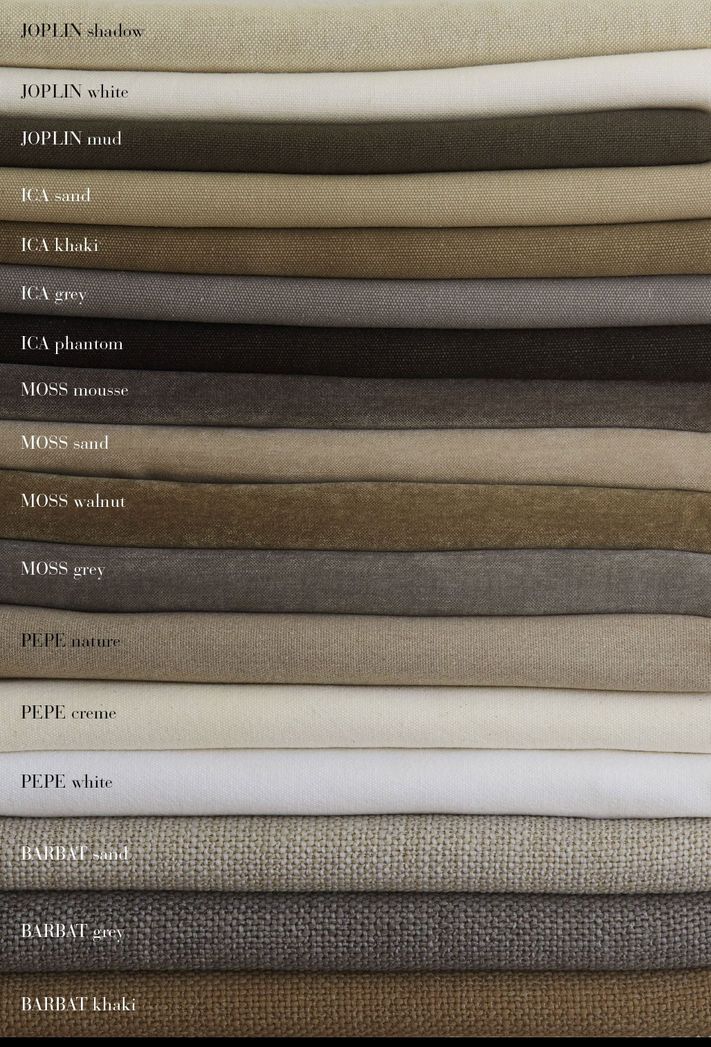 Fabrics for the covers of the tine k module series