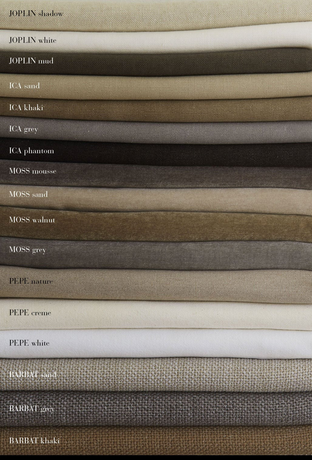 Fabrics for the covers of the tine k module series