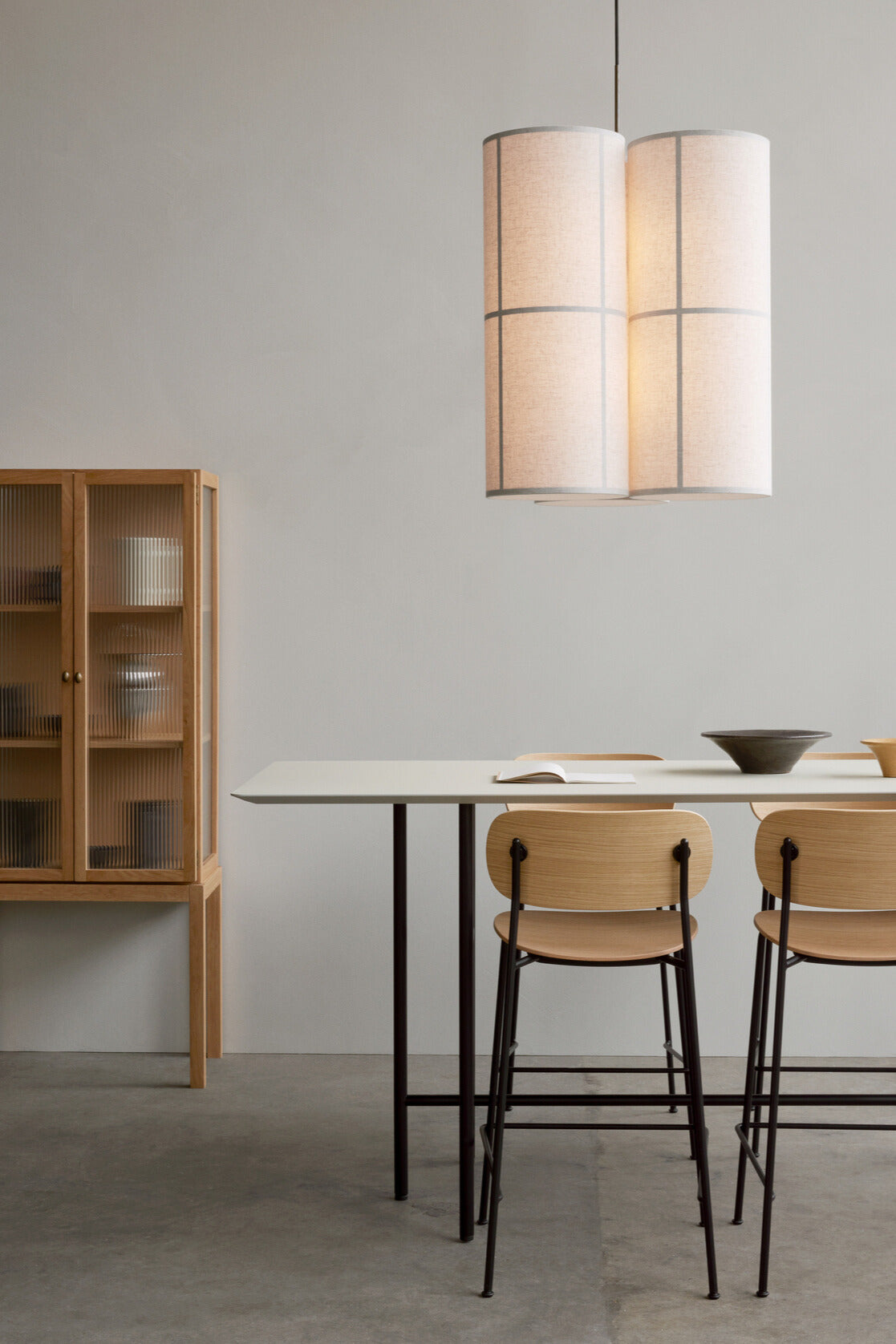 Co Counter Chairs in Veneer by Audo Copenhagen, at the Snaregade Bar Table in the kitchen. 