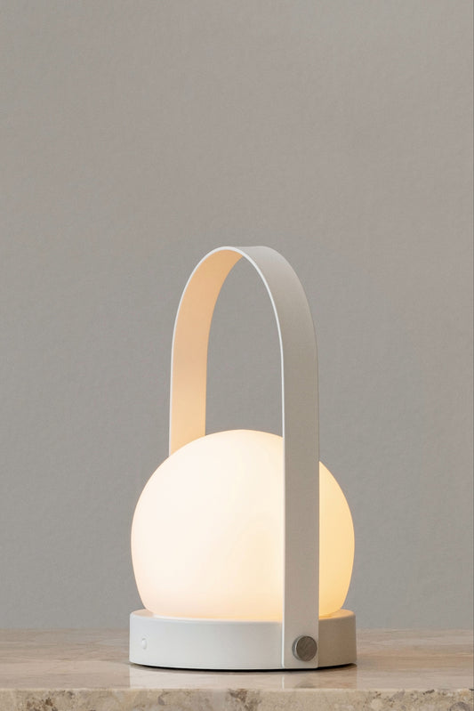 Column Portable Lamp White, designed by Norm Architects for Audo Copenhagen (Menu) lights on