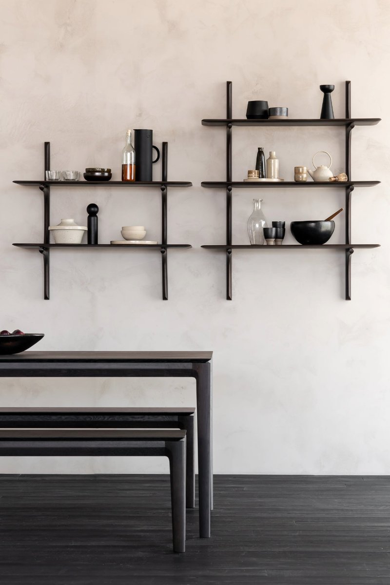 PI Wall Shelf 2 Dark Brown by Ethnicraft setting dining room