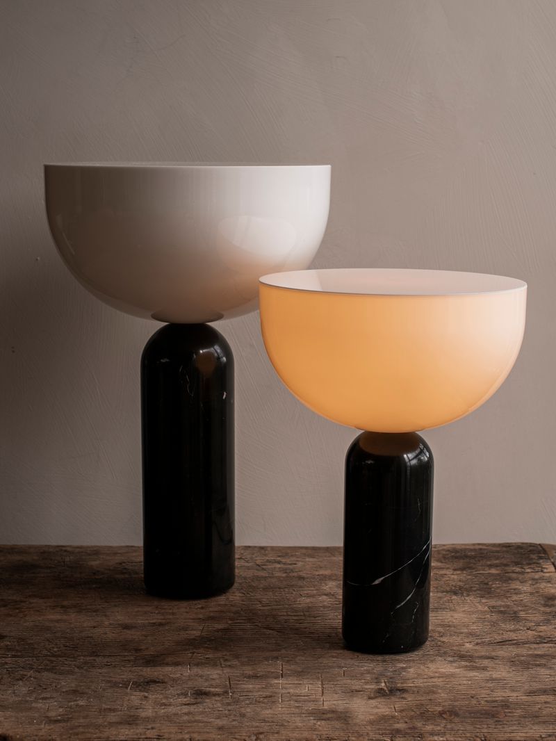 Kizu Table Lamp Black Marble both sizes light on