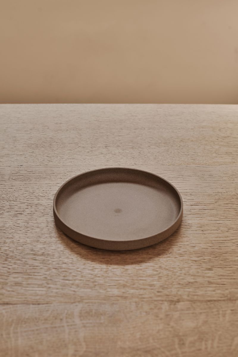 Bird-eye view of the Hasami Porcelain Ceramic Japanese Stackable Plate Natural Clay on a wooden table.