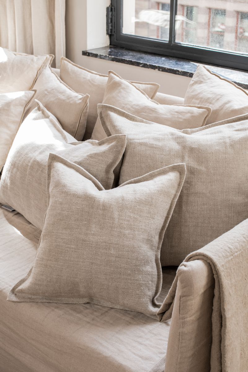 Coarse Linen cushions beige natural by Timeless Linen on couch