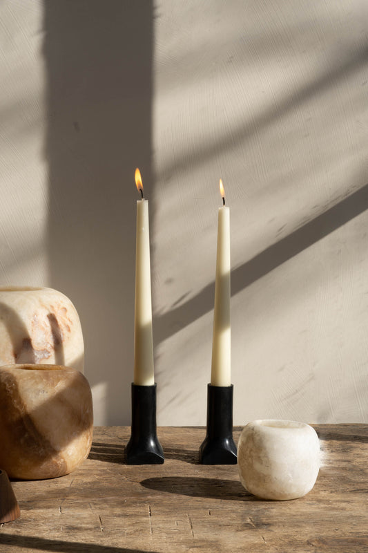 ENO Studio Soapstone Candleholders Black (set of 2) - A set of elegant and natural candle holders. Crafted from soapstone for a unique and sleek touch.