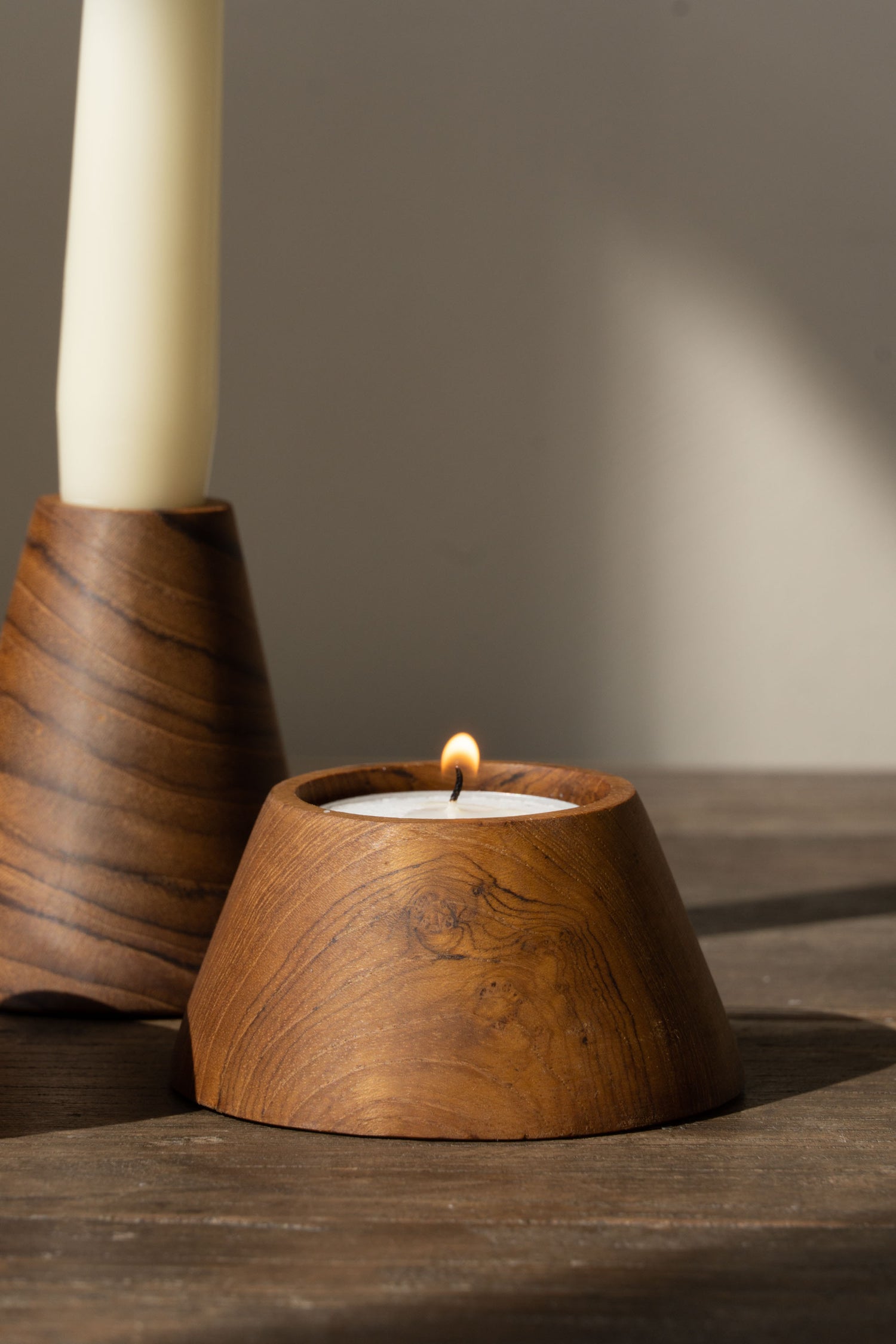 Cone of the Block Wooden Candleholders Set.