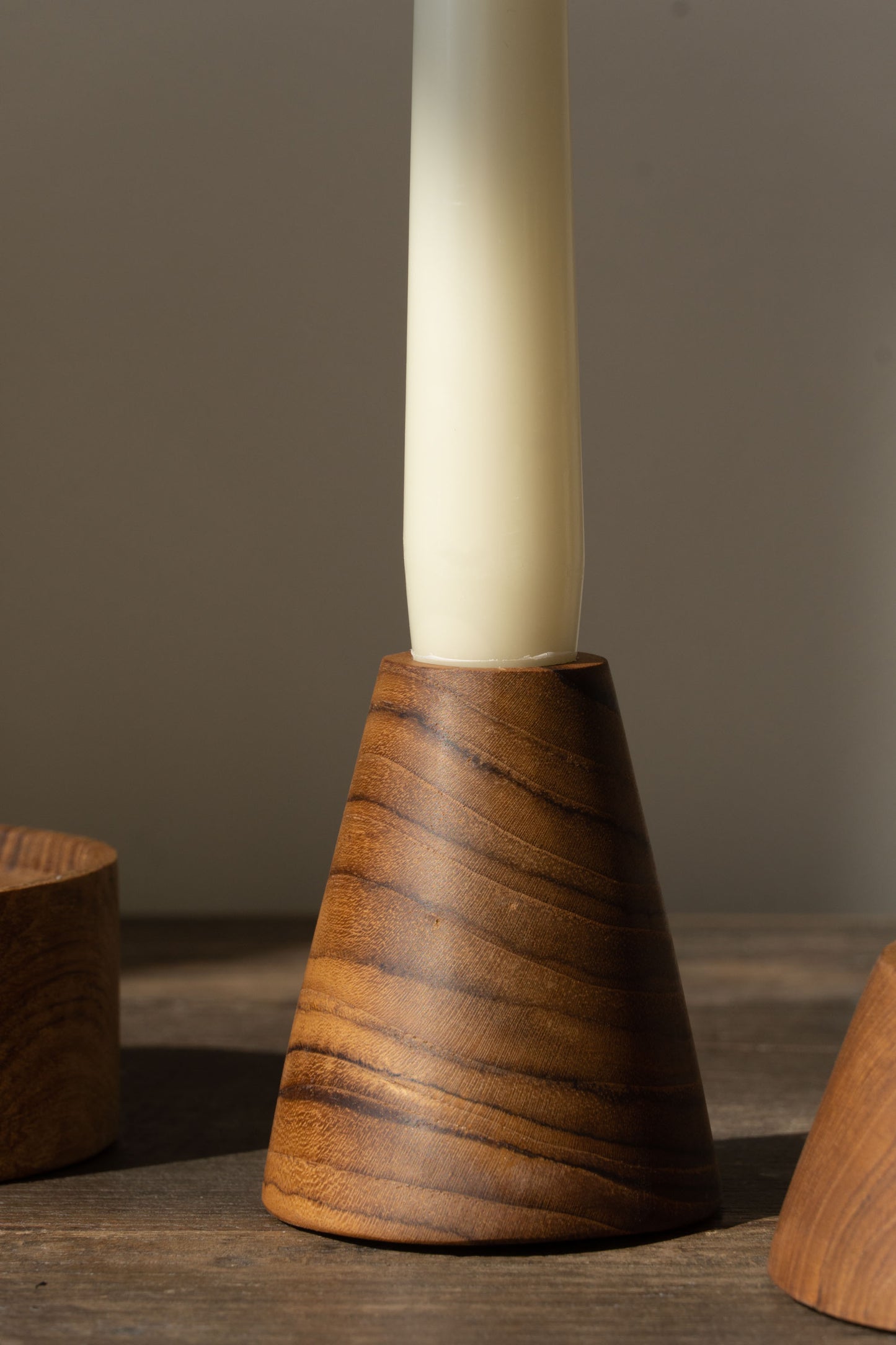 High Cone of the Block Wooden Candleholders Set.