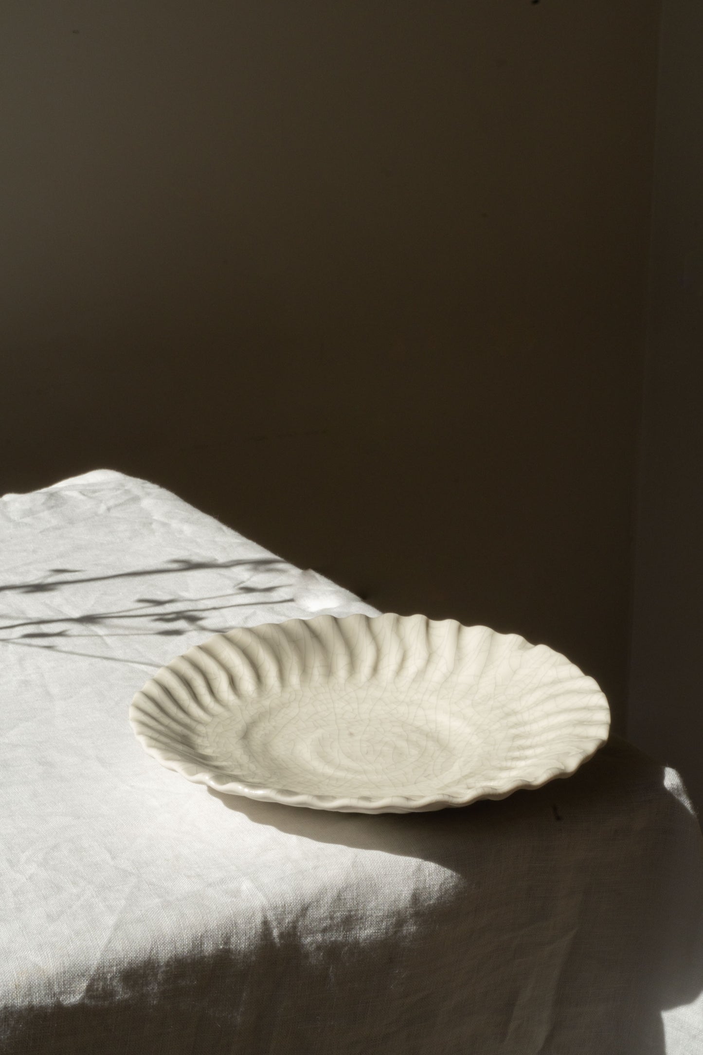 Dashi Plate White Crackled Glaze L by Jars Ceramistes.