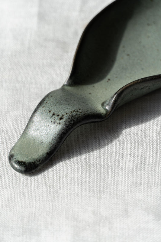 Close-up of the Dashi Kome Spoon Charbon by Jars Ceramistes.