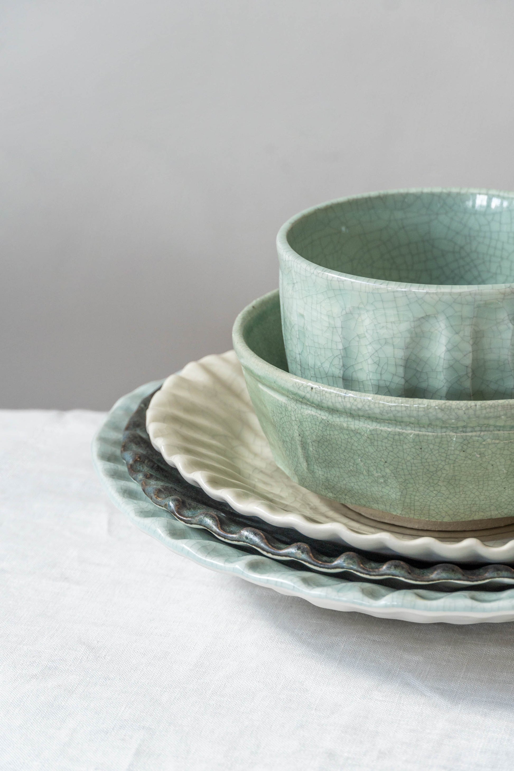 Stack of Dashi plates and cups.