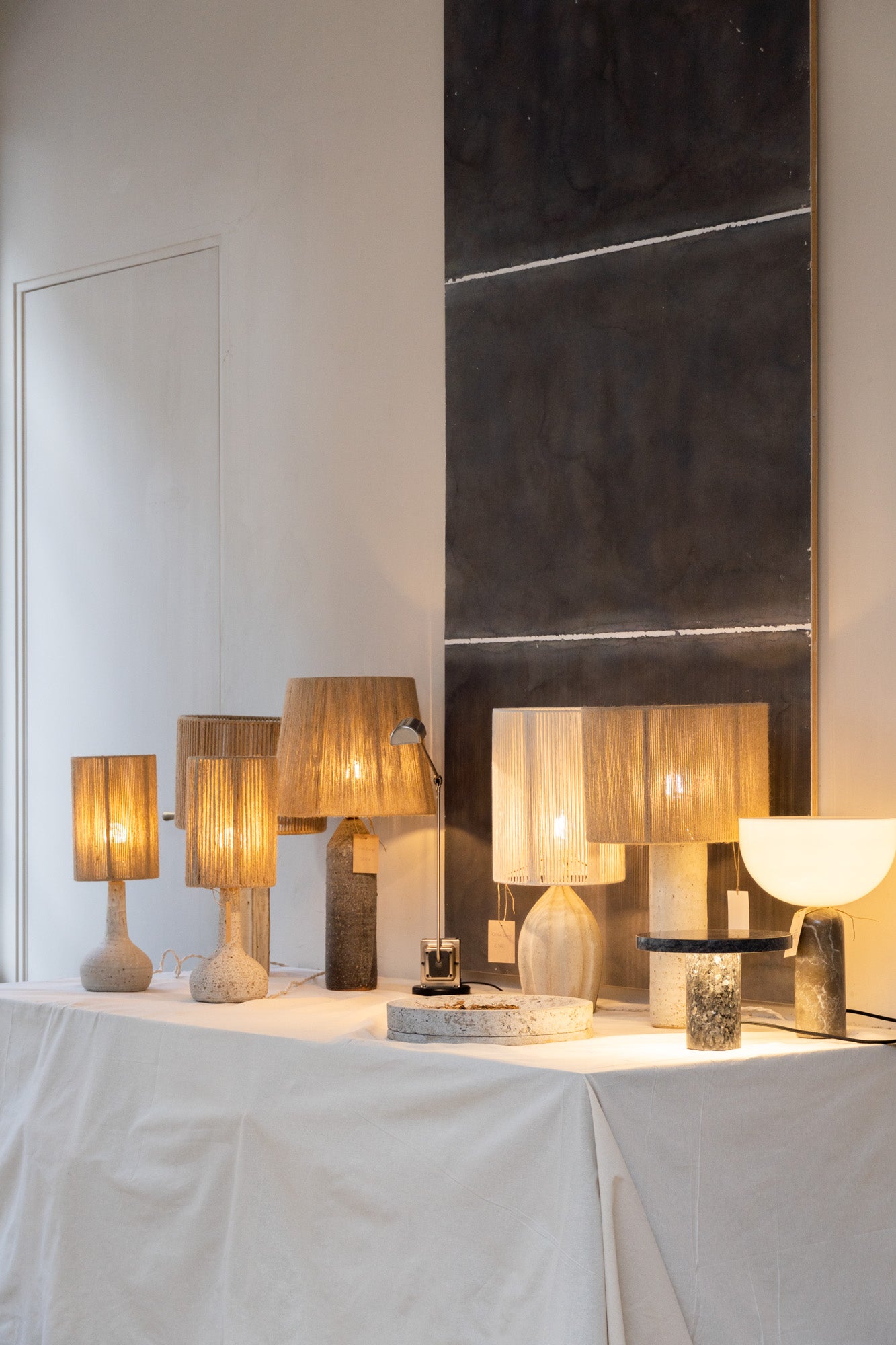 unique table lamps with bohemian jute lampshades by Grès Ceramics