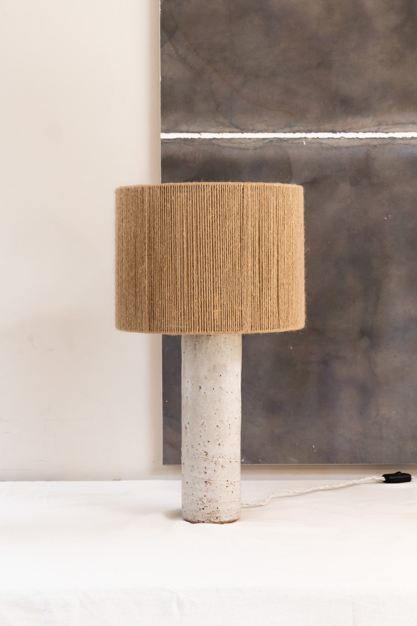 Halo Handmade Ceramic Lamp with Jute Lampshade by Grès Ceramics