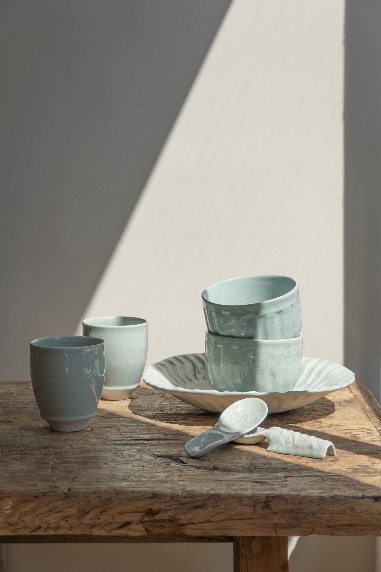 Jars Ceramistes Dashi Celadon Collection on wooden table