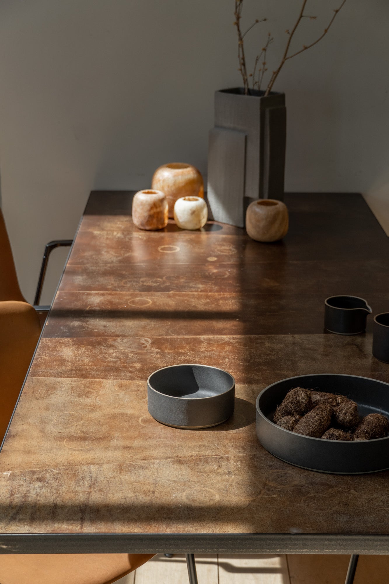 CTR Leather Table by Heerenhuis, view from head of table.