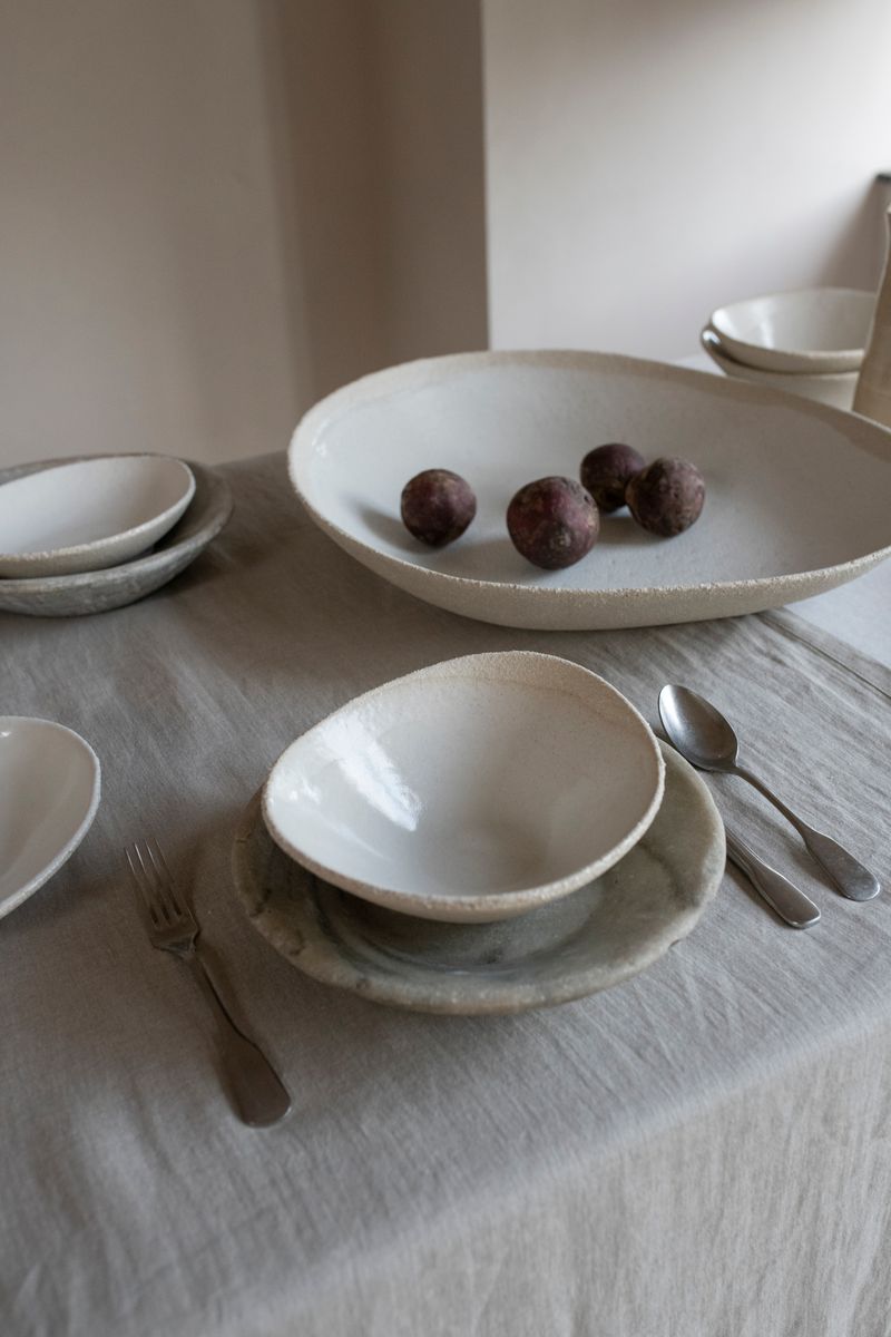 Table setting including the Wabi Textured Bowl.