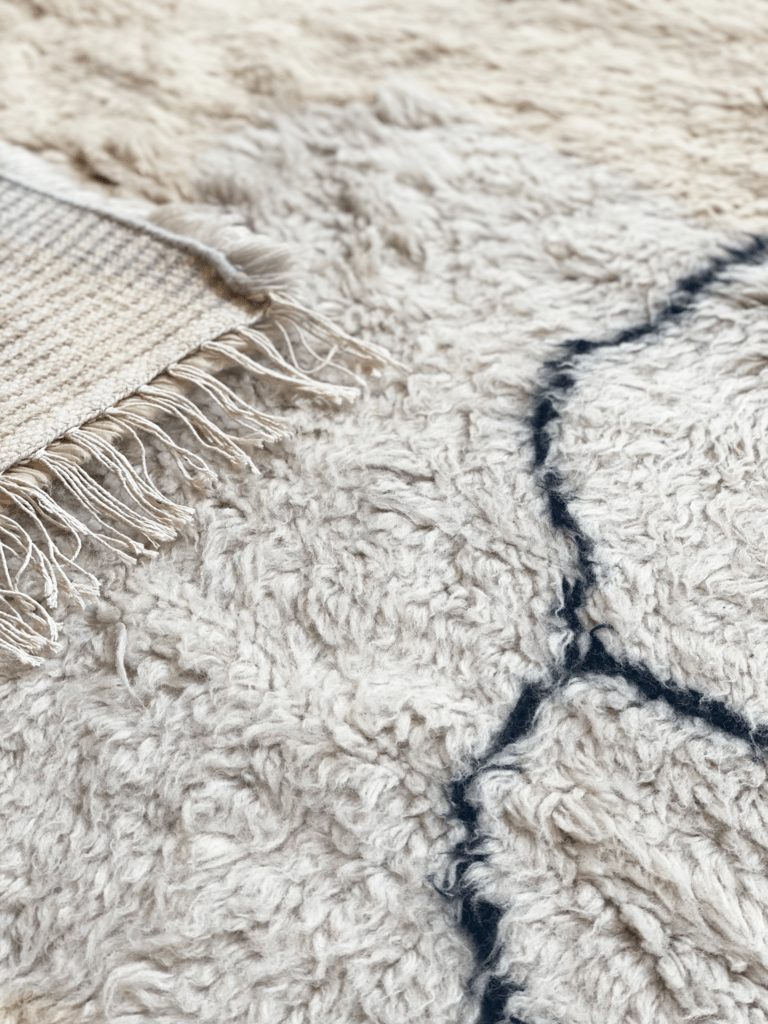Details of the E La Nave Va Rug by Zakaria Rugs.