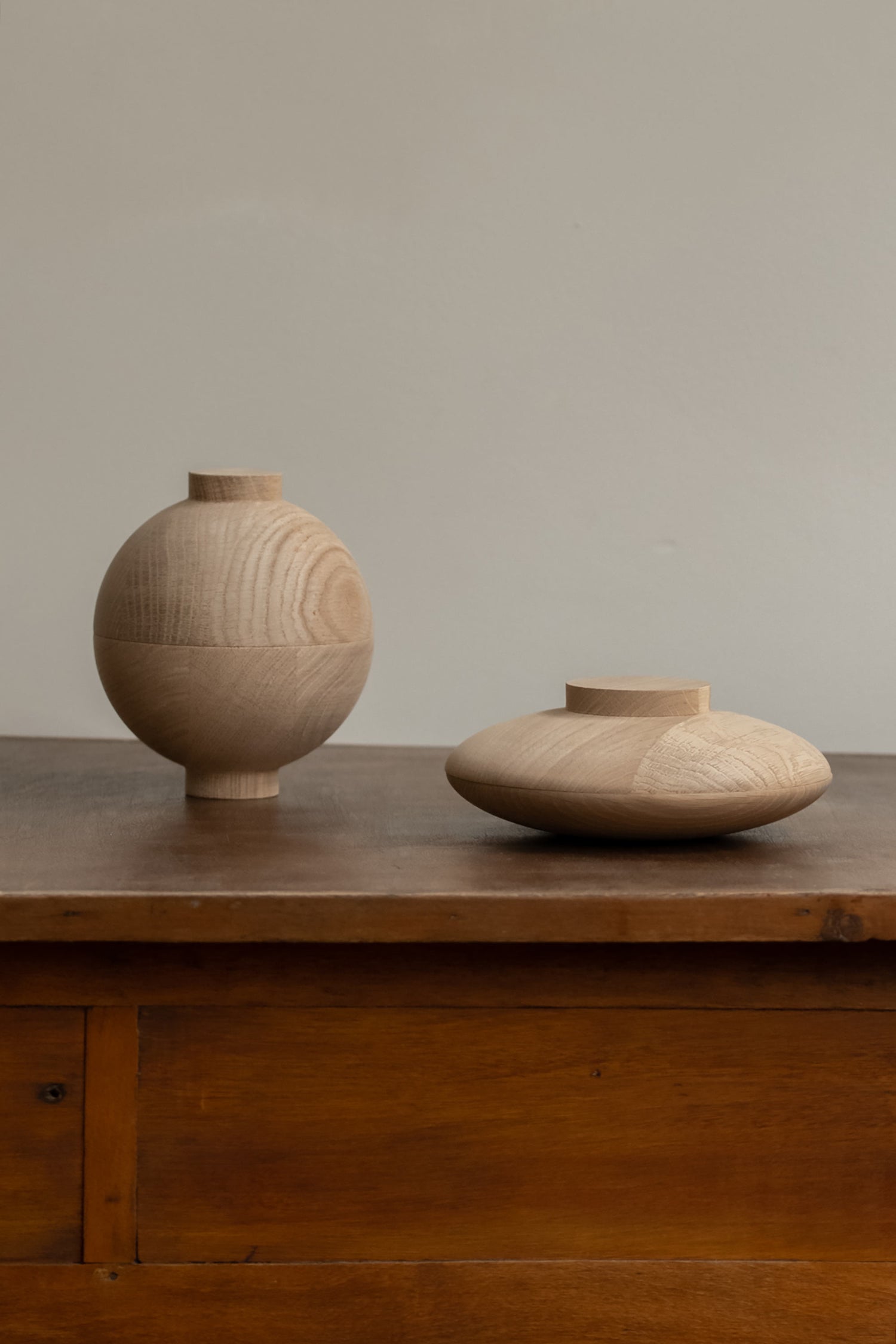 Wooden Sphere | Galaxy Box Oak Round and Flat by Kristina Dam at Enter The Loft.