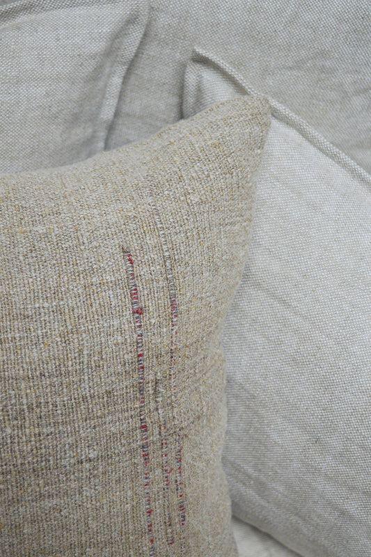 Details of the antique hemp threshing sheets used for this one-of-a-kind up-cycled cushion by Isabelle Yamamoto.