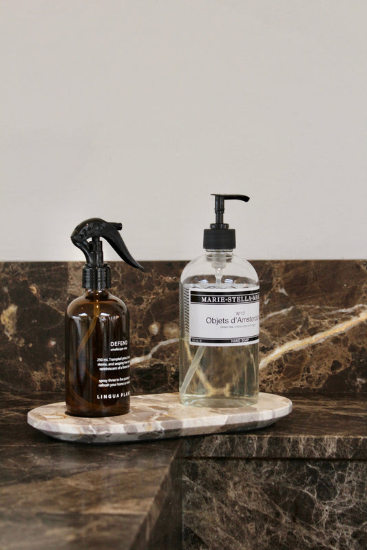 Marble Bottle Tray in use in bahtroom.