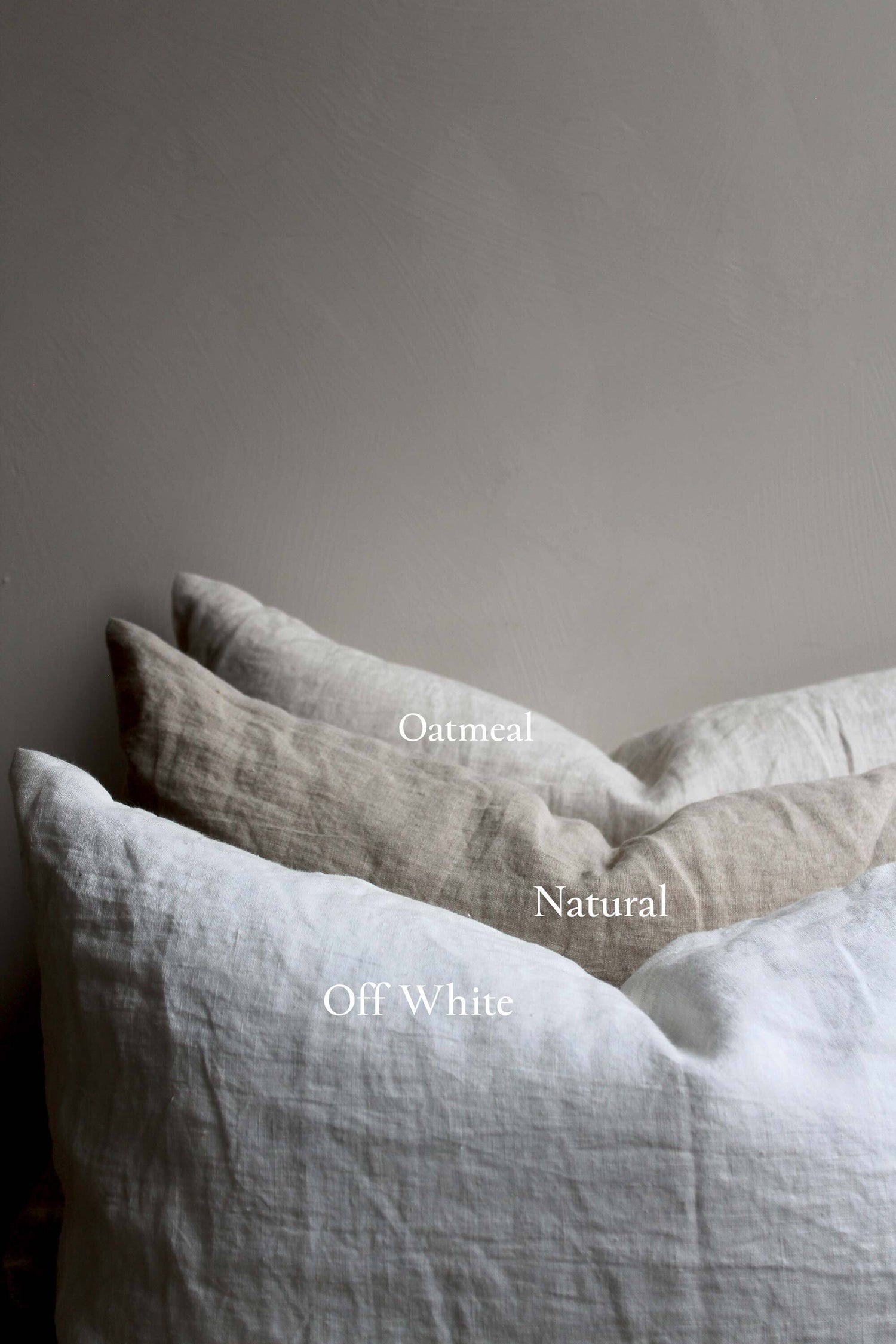 Trio of the Linen Cushions by Timeless Linen, in Oatmeal, Natural and Off White.